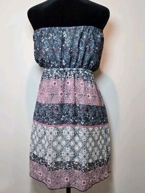 Mudd Dress Y2K Women's Floral Strapless Boho Blue & Pink Large
